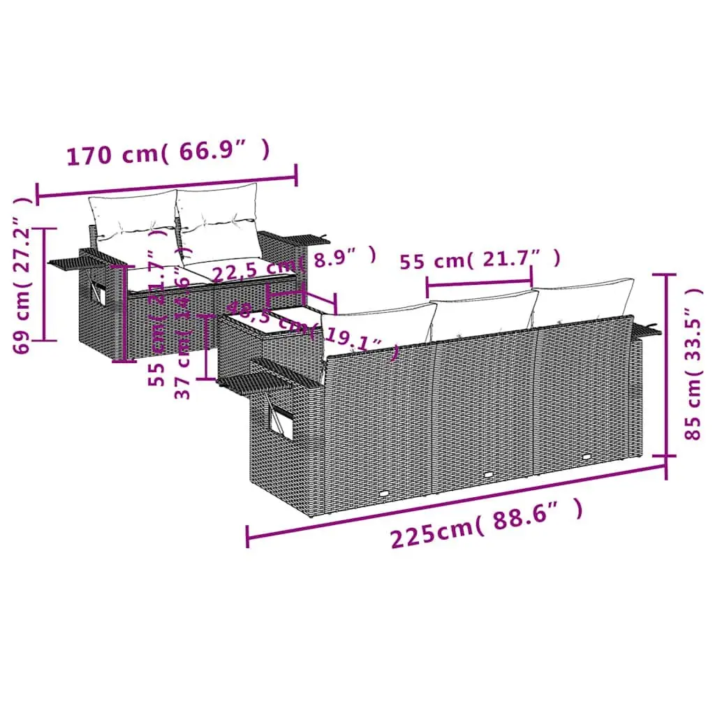 Garden Sofa Set 6 Piece Outdoor Furniture Patio Seating Black with Cushions