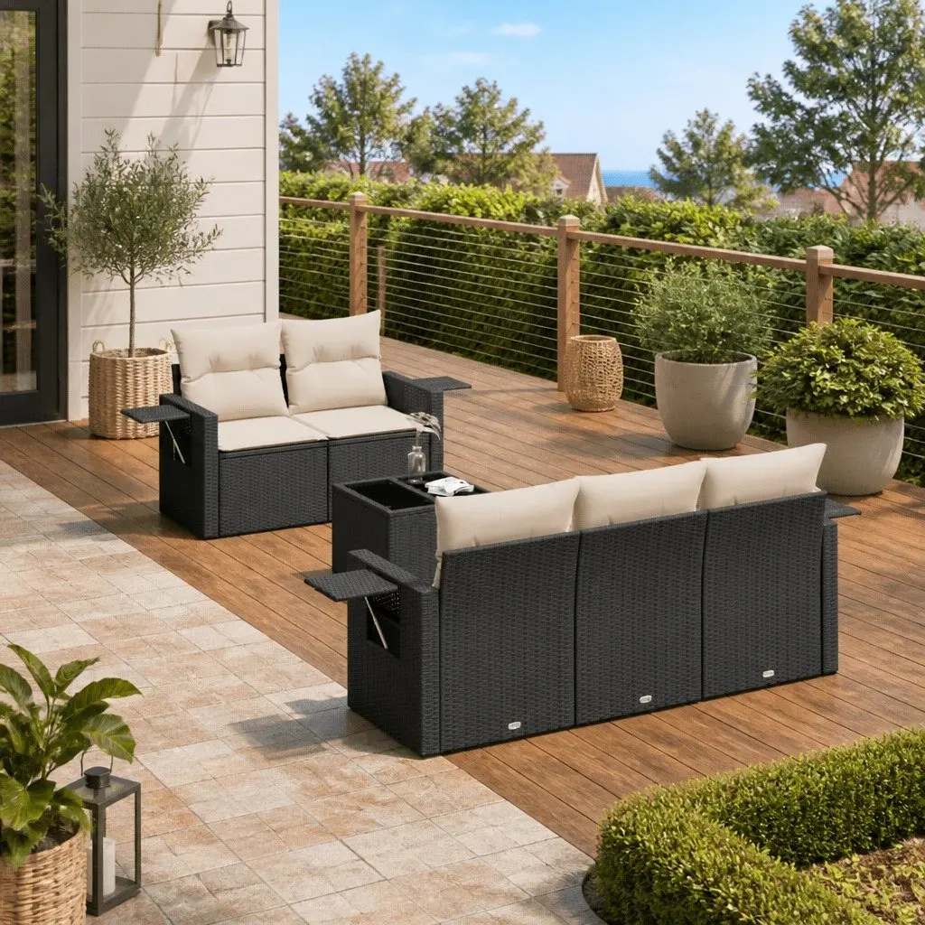 Garden Sofa Set 6 Piece Outdoor Furniture Patio Lounge Black with Cushions