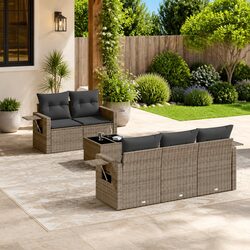 Garden Sofa Set 6 Piece Outdoor Furniture Grey Poly Rattan with Cushions Patio