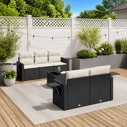 7 Piece Garden Sofa Set Outdoor Furniture Black Poly Rattan with Cushions