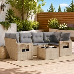 Garden Sofa Set 7 Piece Outdoor Furniture Beige Patio Lounge Seating with