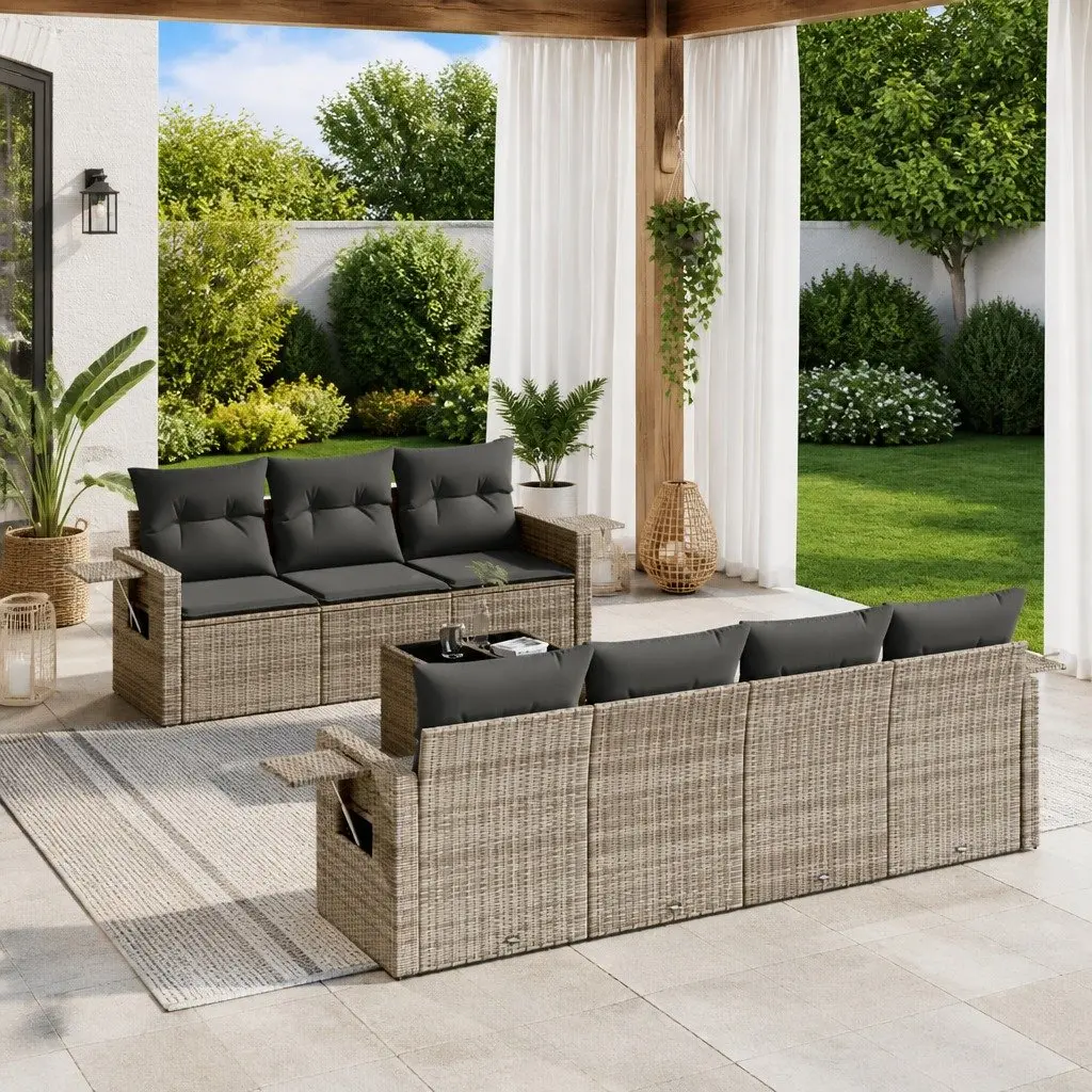 Garden Sofa Set 8 Piece Outdoor Furniture Grey Poly Rattan Modular Patio Seating