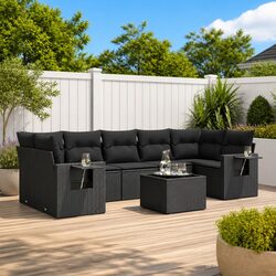 8-Piece Black Rattan Garden Sofa Set