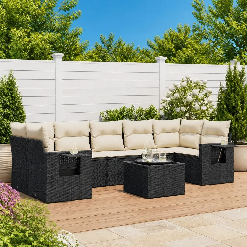 Garden Sofa Set 8 Piece Outdoor Furniture with Cushions Patio Seating Black