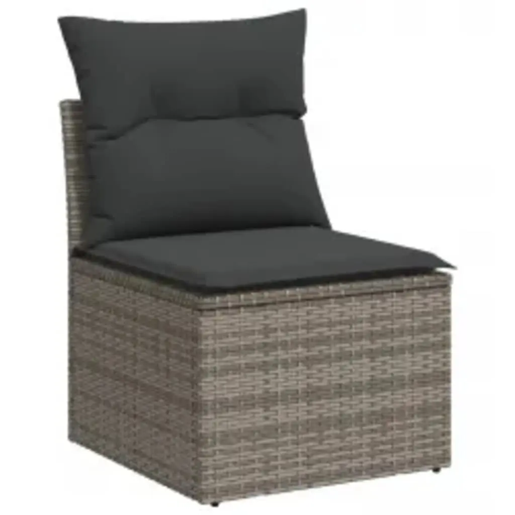 8 Piece Garden Sofa Set PE Rattan Modular Grey with Cushions and Tempered Glass Table