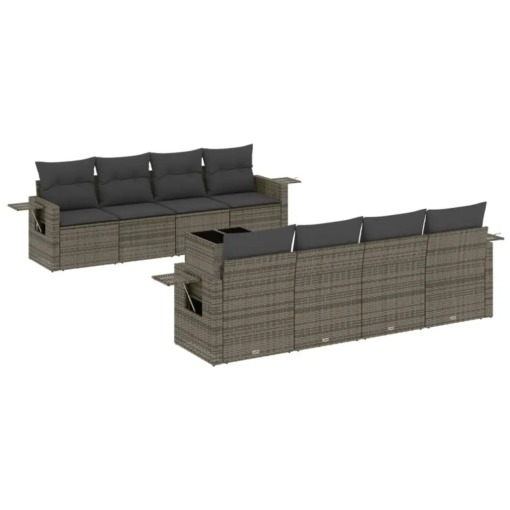 Garden Sofa Set 9 Piece Outdoor Furniture Grey Poly Rattan Modular Patio Seating