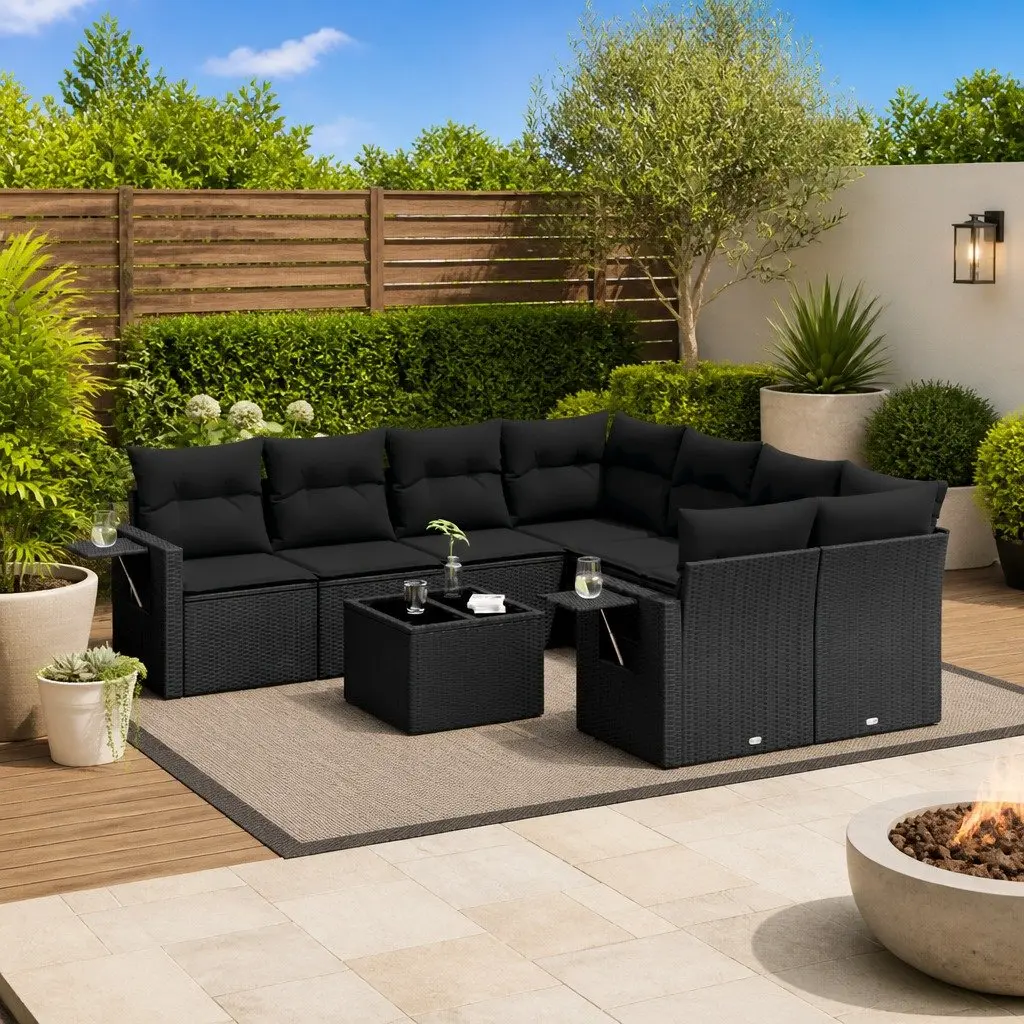 Garden Sofa Set Modular PE Rattan 9 Piece Outdoor Furniture Black
