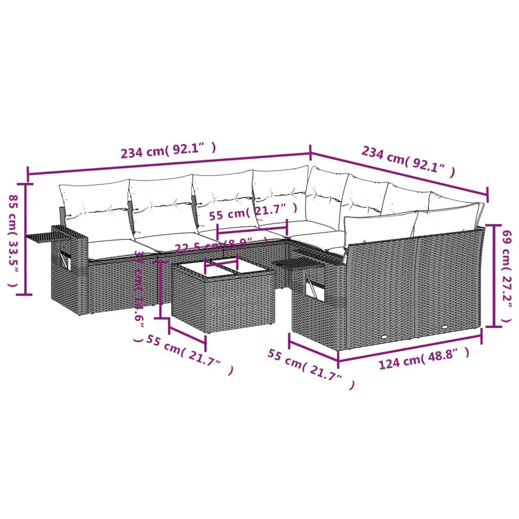 Garden Sofa Set Modular PE Rattan 9 Piece Outdoor Furniture Black