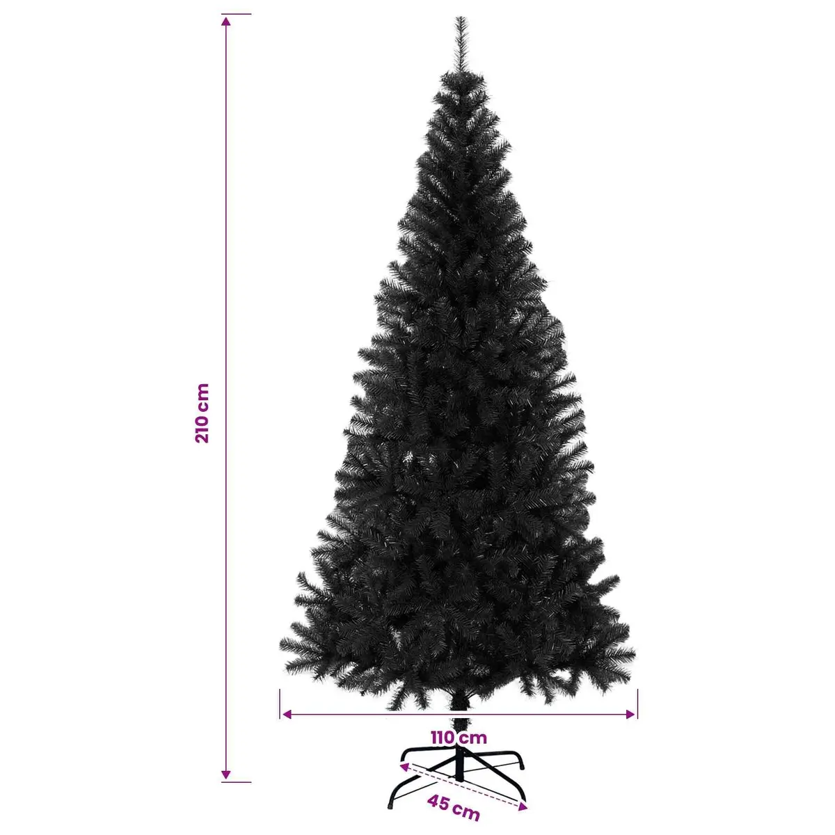 Black Artificial Christmas Tree 210cm PVC Holiday Decoration Indoor Outdoor