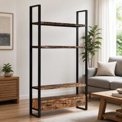 Versatile Solid Reclaimed Wood Bookshelf for Living Rooms