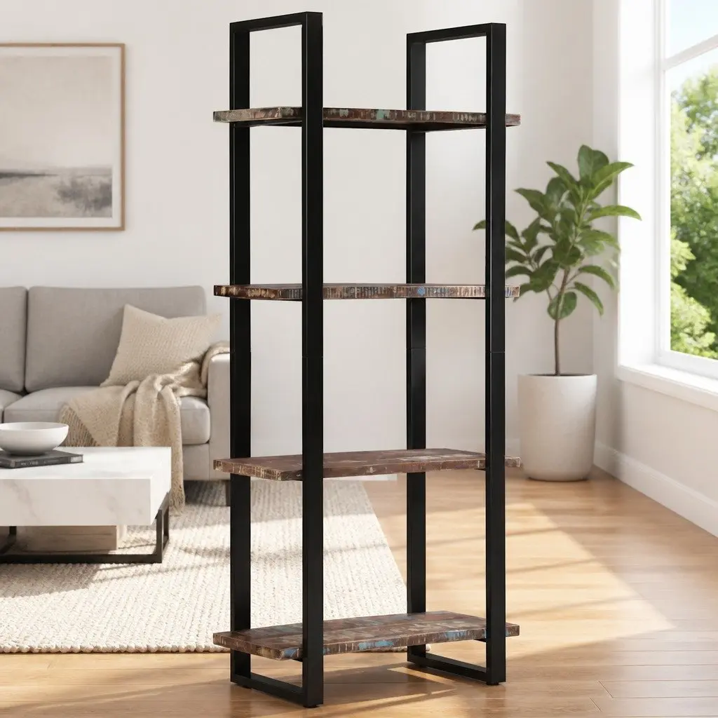 4-Tier Bookcase 80x40x180 cm Solid Reclaimed Wood Industrial Shelving Unit