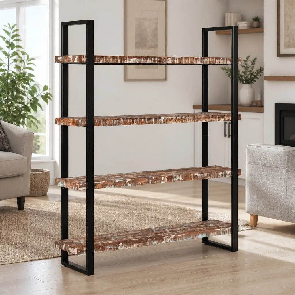 4 Tier Shelving Unit Industrial Style Reclaimed Wood 160x40x180 cm Multicolour Steel Frame