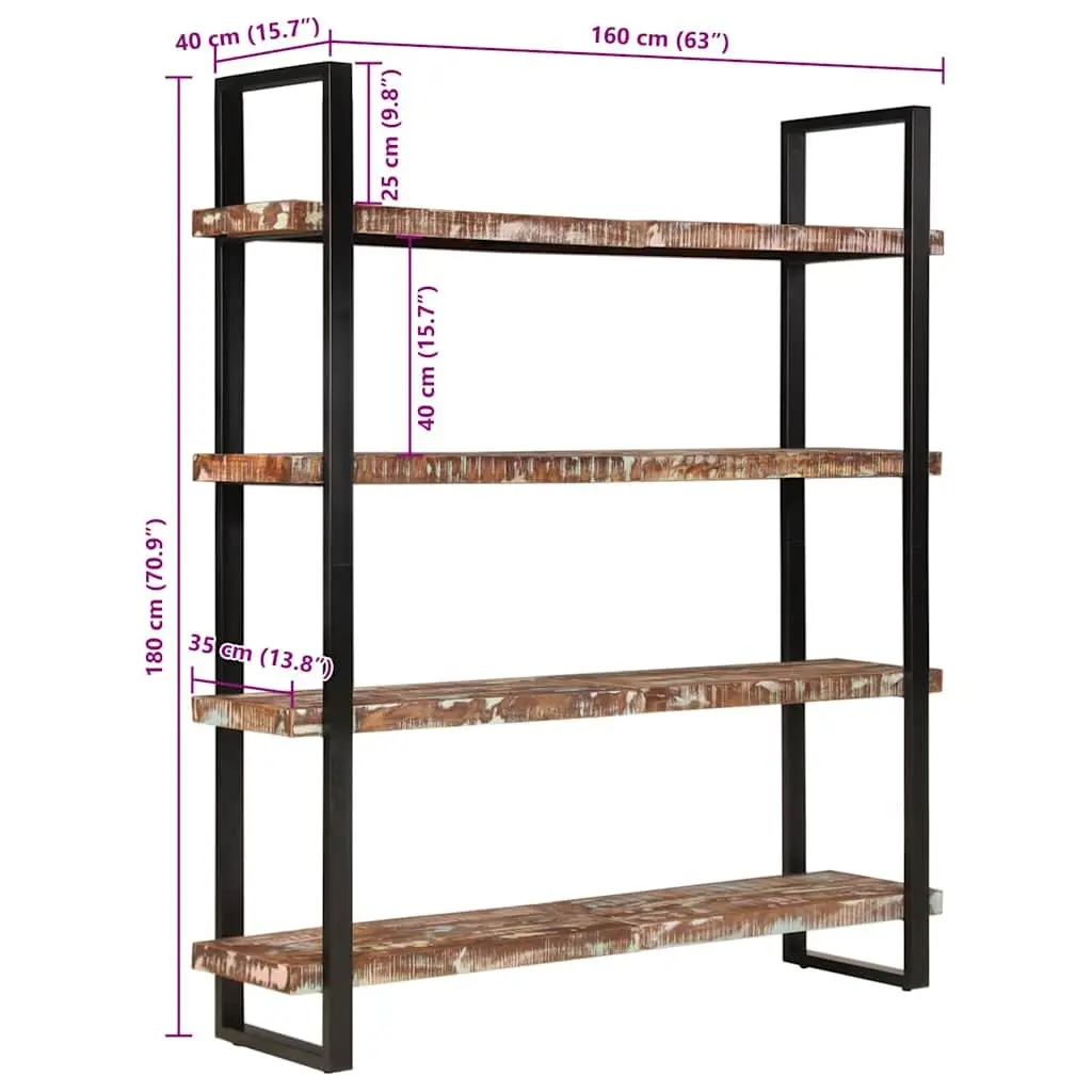 4 Tier Shelving Unit Industrial Style Reclaimed Wood 160x40x180 cm Multicolour Steel Frame
