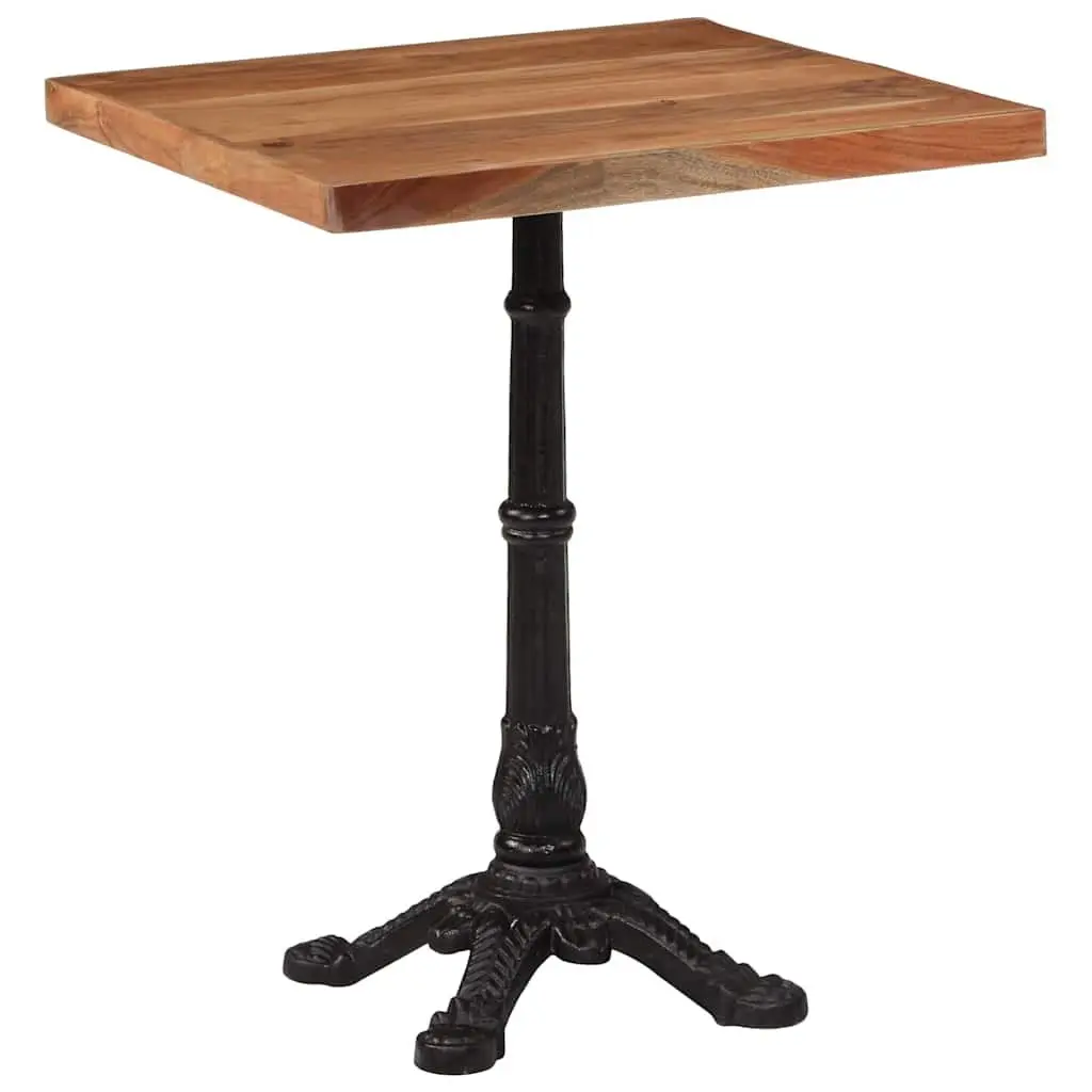 Bistro Table Solid Acacia Wood Brown Cast Iron Base 60x60x76cm