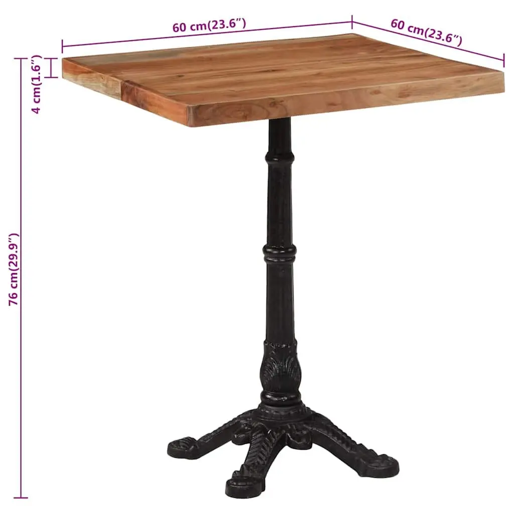 Bistro Table Solid Acacia Wood Brown Cast Iron Base 60x60x76cm