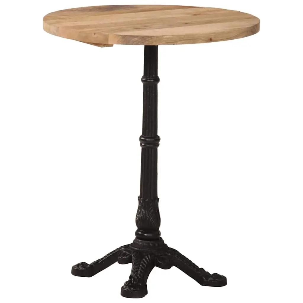 Round Bistro Table Cast Iron Base Rough Mango Wood 60cm Brown Height 76cm