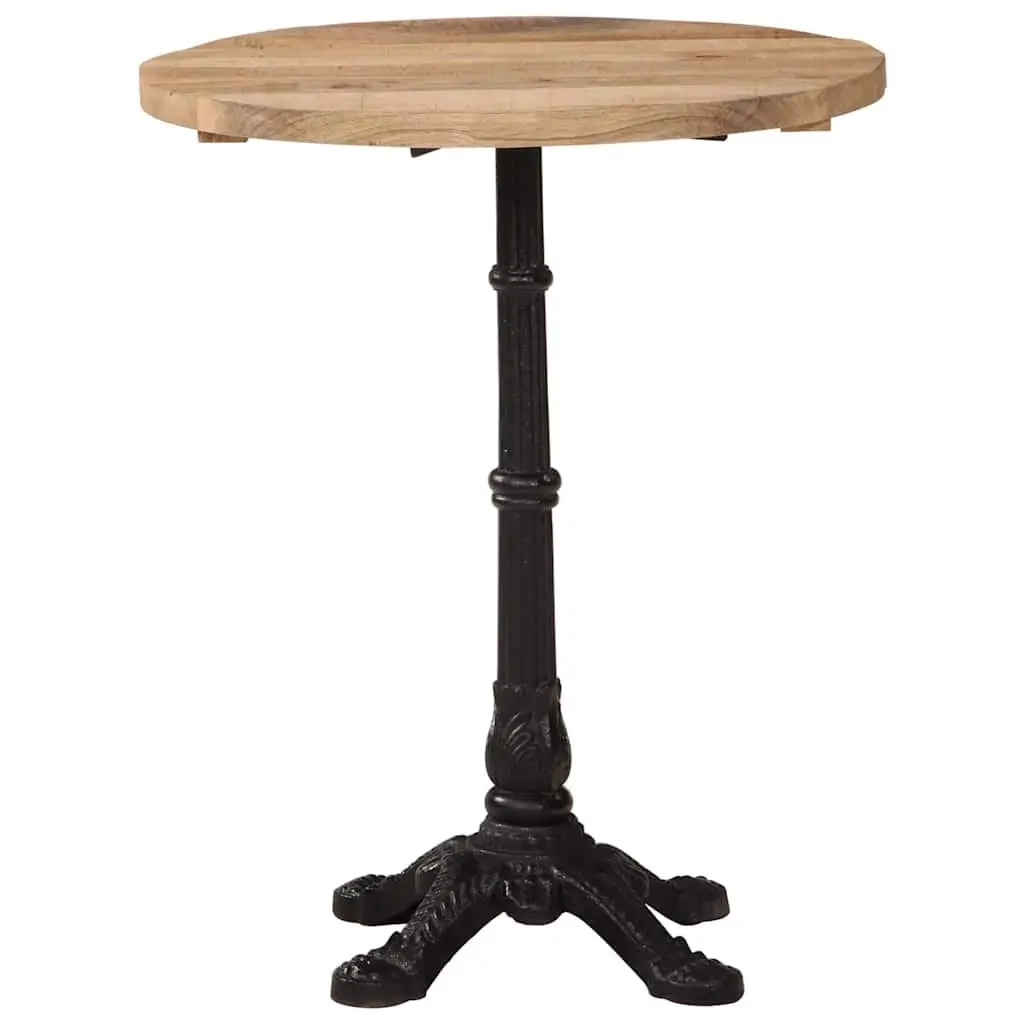 Round Bistro Table Cast Iron Base Rough Mango Wood 60cm Brown Height 76cm