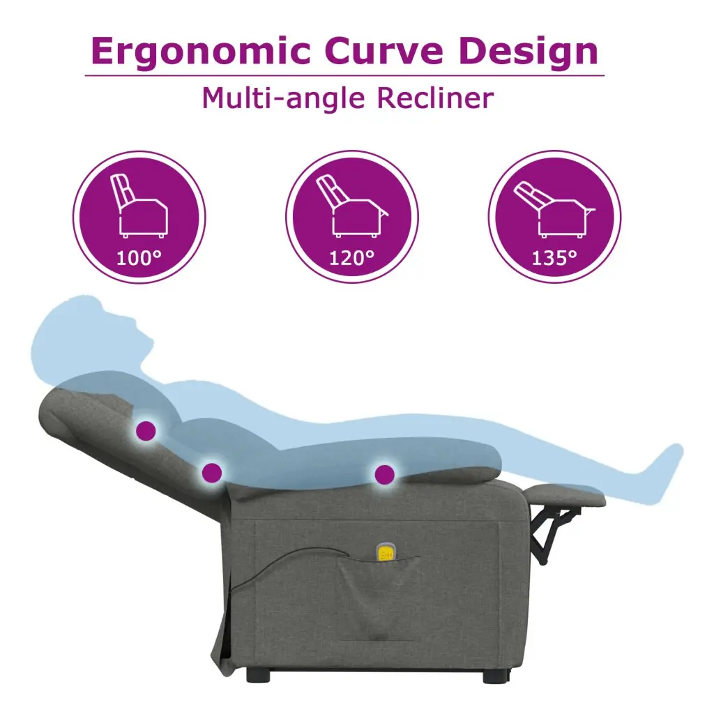Massage Chair Dark Grey Fabric Reclining Electric Vibration 6 Points Relaxation