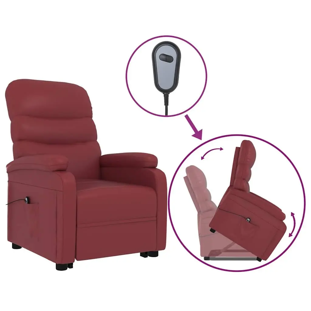 Reclining Armchair Stand Up Chair Red Faux Leather Electric Lift 3 Positions