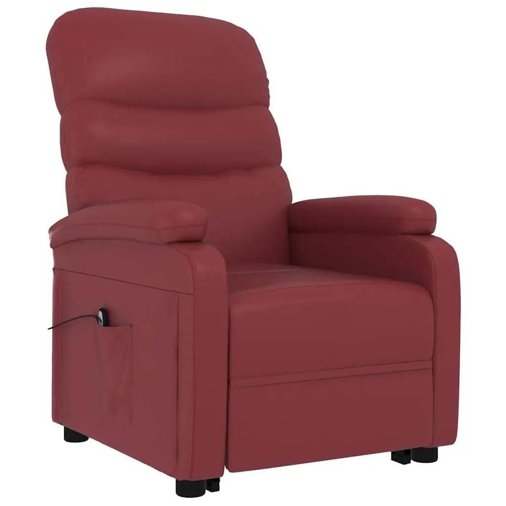 Reclining Armchair Stand Up Chair Red Faux Leather Electric Lift 3 Positions