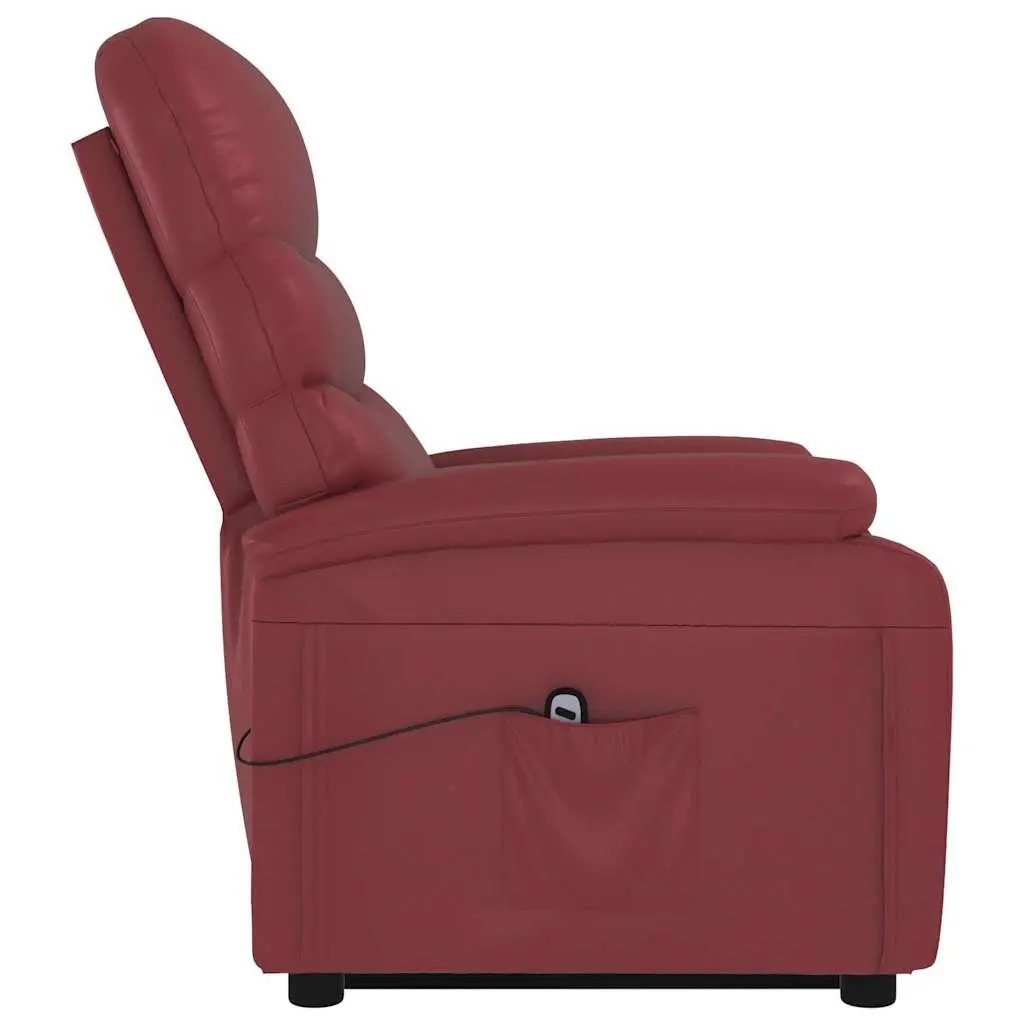 Reclining Armchair Stand Up Chair Red Faux Leather Electric Lift 3 Positions