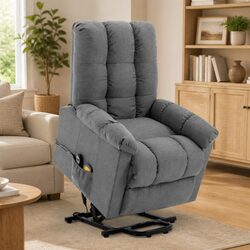 Stand Up Massage Chair Grey Fabric Reclining Lift Electric Vibration Elderly