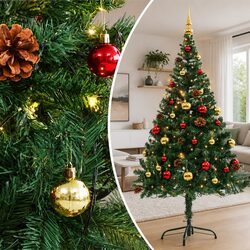 Artificial Pre-lit Christmas Tree 150cm Green with LED Baubles Indoor Outdoor