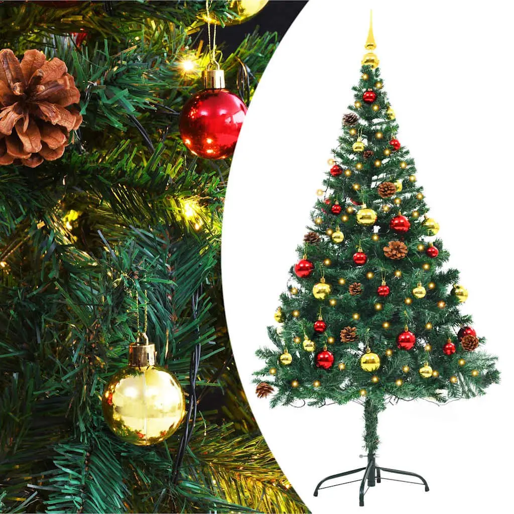 Pre-lit Artificial Christmas Tree Green PVC 150cm with LED Baubles Indoor Outdoor