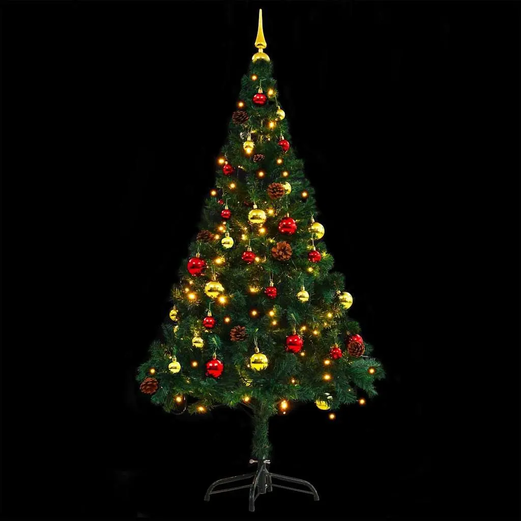 Pre-lit Artificial Christmas Tree Green PVC 150cm with LED Baubles Indoor Outdoor