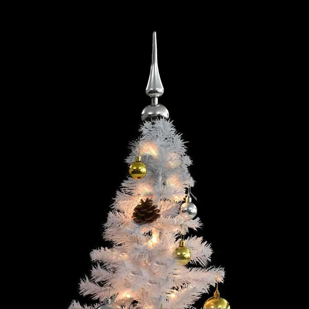 Artificial Christmas Tree Pre-lit 150cm White with Baubles and LED Lights