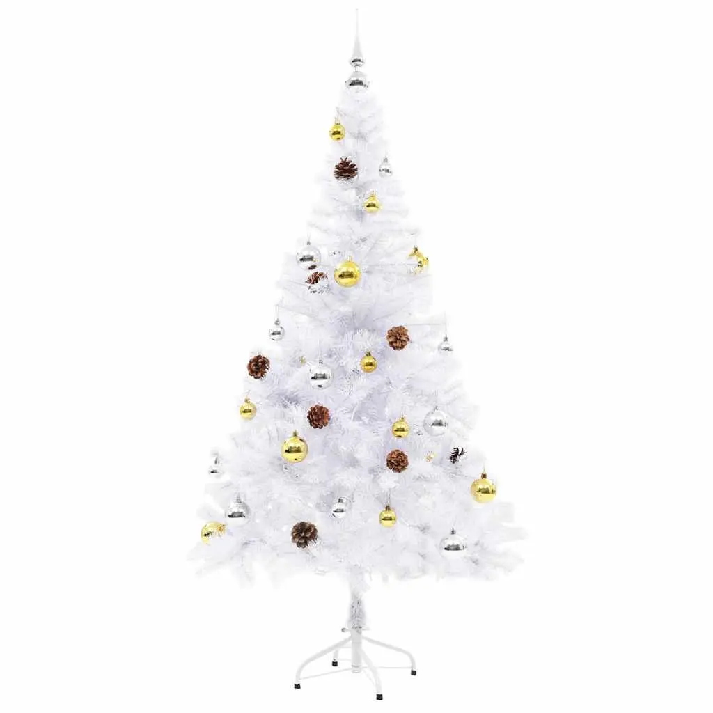 Artificial Christmas Tree Pre-lit 150cm White with Baubles and LED Lights