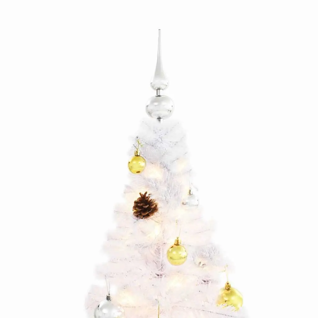 Artificial Christmas Tree Pre-lit 150cm White with Baubles and LED Lights