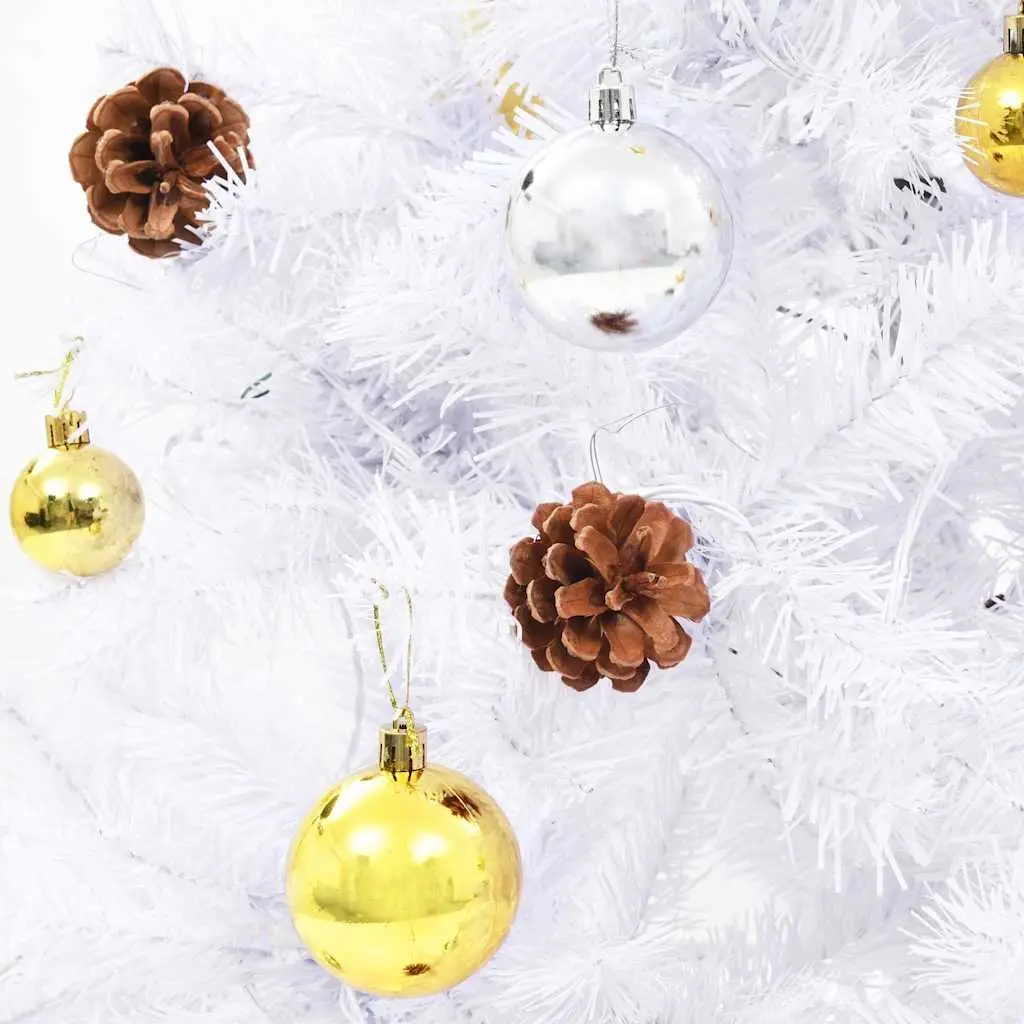 Artificial Christmas Tree Pre-lit 150cm White with Baubles and LED Lights