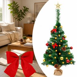 Artificial Pre-lit Christmas Tree Green 64cm LED Baubles Ornaments Indoor