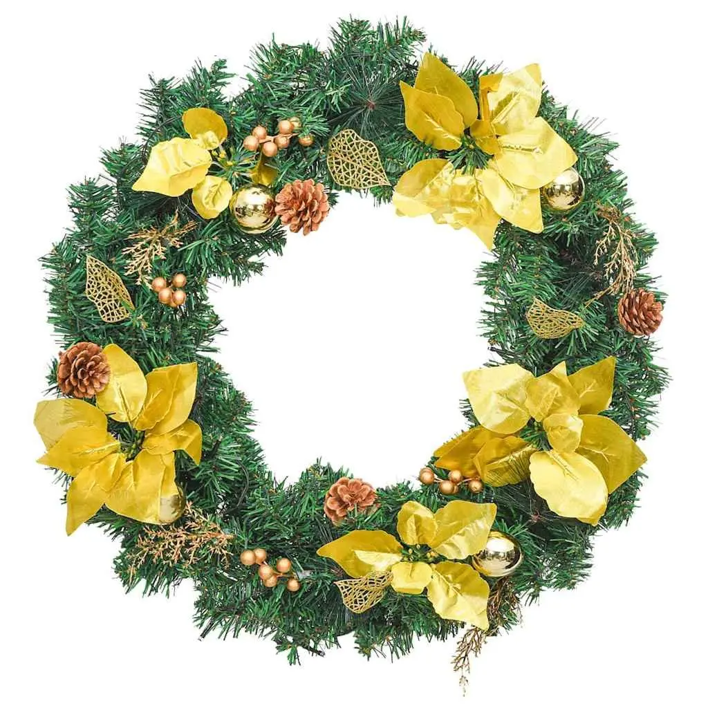 Christmas Wreath 60cm Green Gold PVC with LED Lights