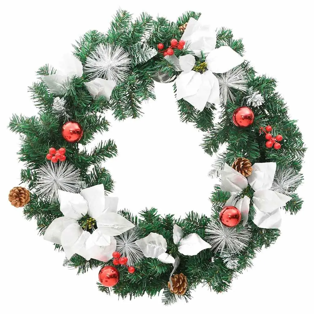 Christmas Wreath LED Lights 60cm Green White PVC Decorative Holiday