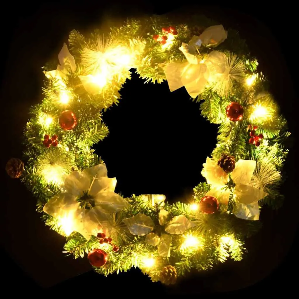 Christmas Wreath LED Lights 60cm Green White PVC Decorative Holiday