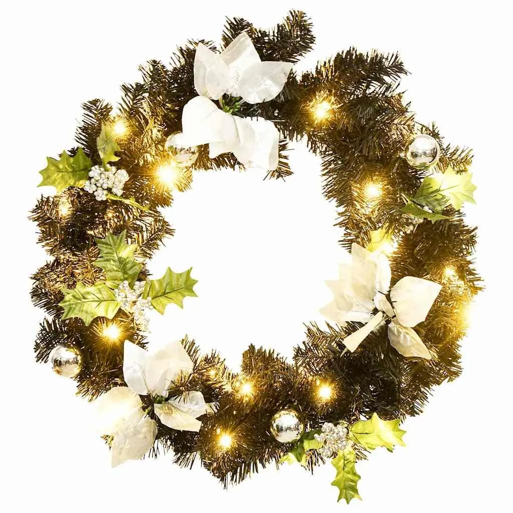 Christmas Wreath LED Lights PVC 60cm Black Silver