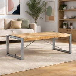 Coffee Table 120x60x40 cm Rough Mango Wood Brown Industrial Accent Living Room