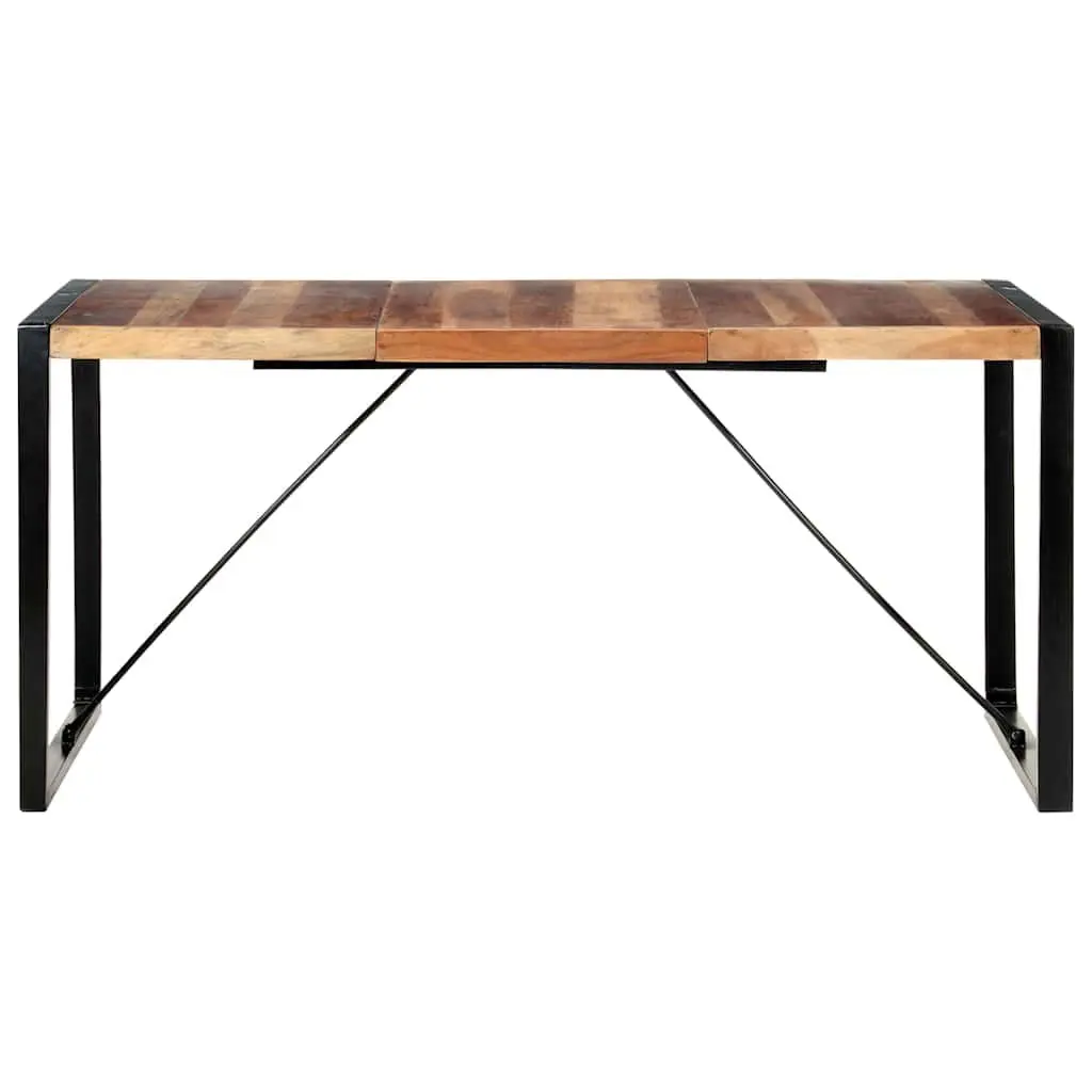 Dining Table Solid Acacia Wood Rubberwood Steel 160x80x75cm Brown Industrial
