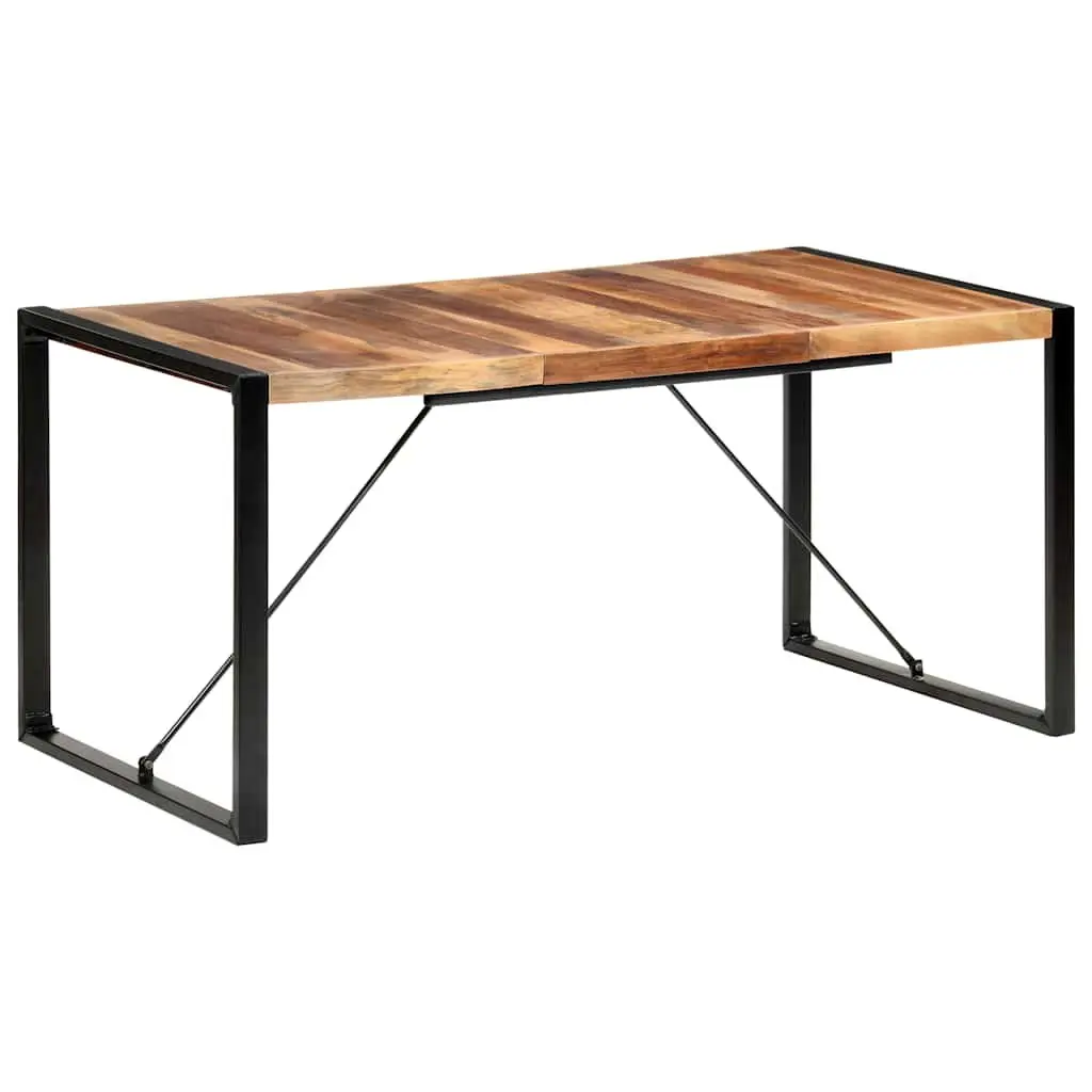 Dining Table Solid Acacia Wood Rubberwood Steel 160x80x75cm Brown Industrial