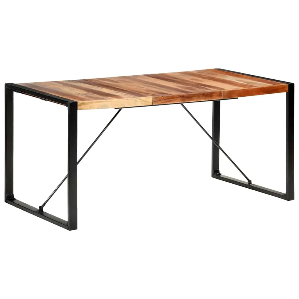 Dining Table Solid Acacia Wood Rubberwood Steel 160x80x75cm Brown Industrial