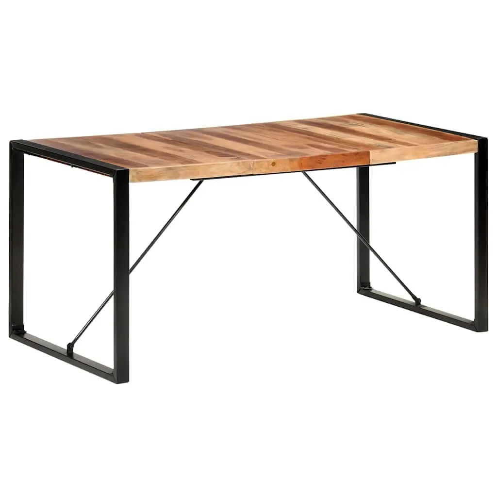 Dining Table Solid Acacia Wood Rubberwood Steel 160x80x75cm Brown Industrial