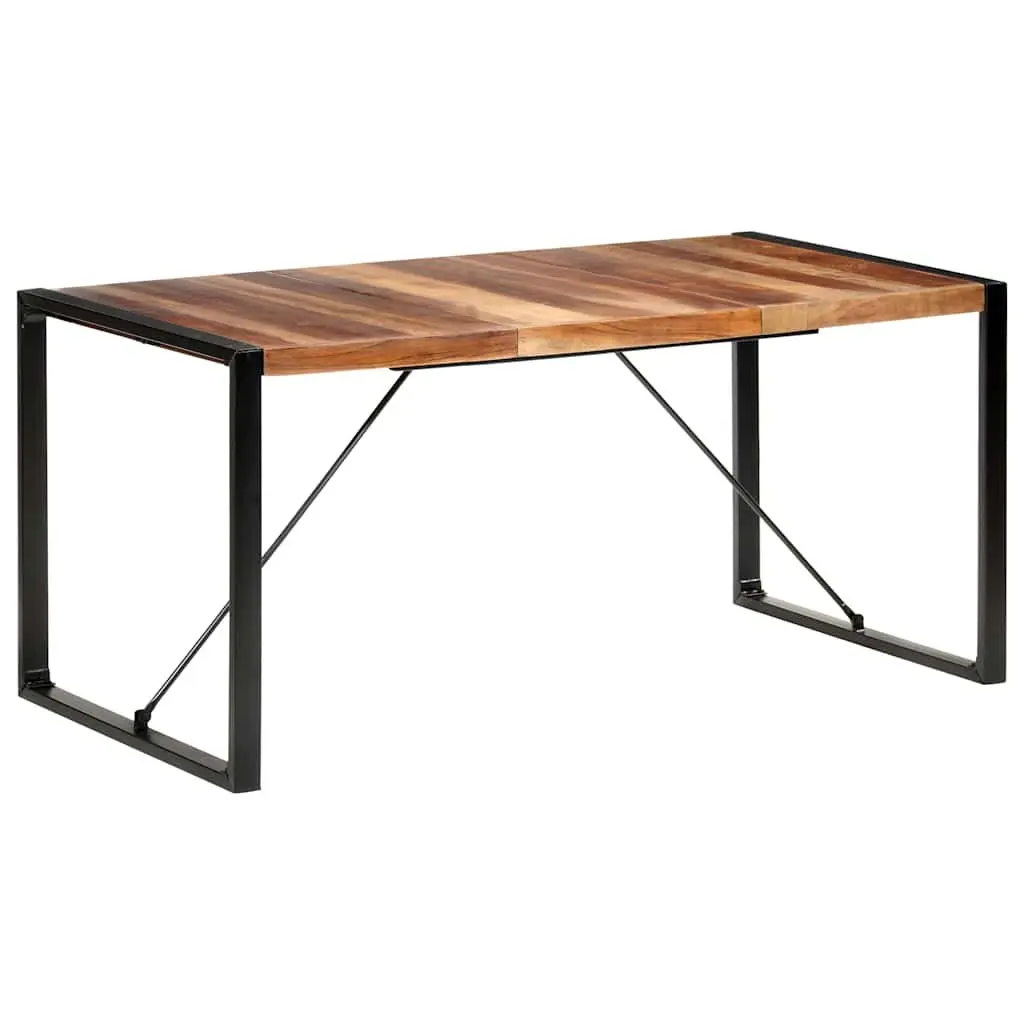 Dining Table Solid Acacia Wood Rubberwood Steel 160x80x75cm Brown Industrial