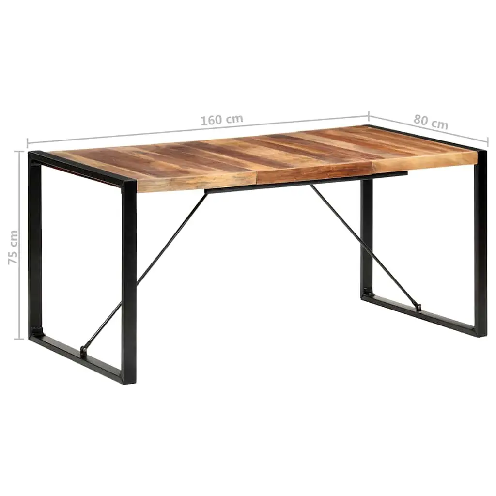 Dining Table Solid Acacia Wood Rubberwood Steel 160x80x75cm Brown Industrial
