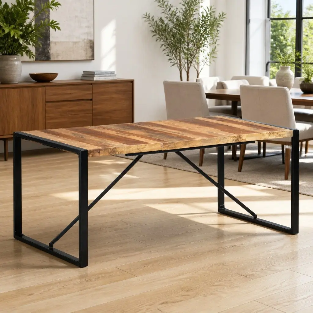 Dining Table Solid Acacia Wood Rubberwood 180x90x75 cm Brown Industrial
