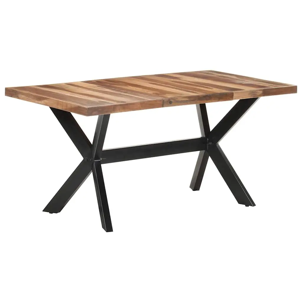 Industrial Solid Wood Dining Table 160x80x75 cm Steel Legs Cross Frame Kitchen