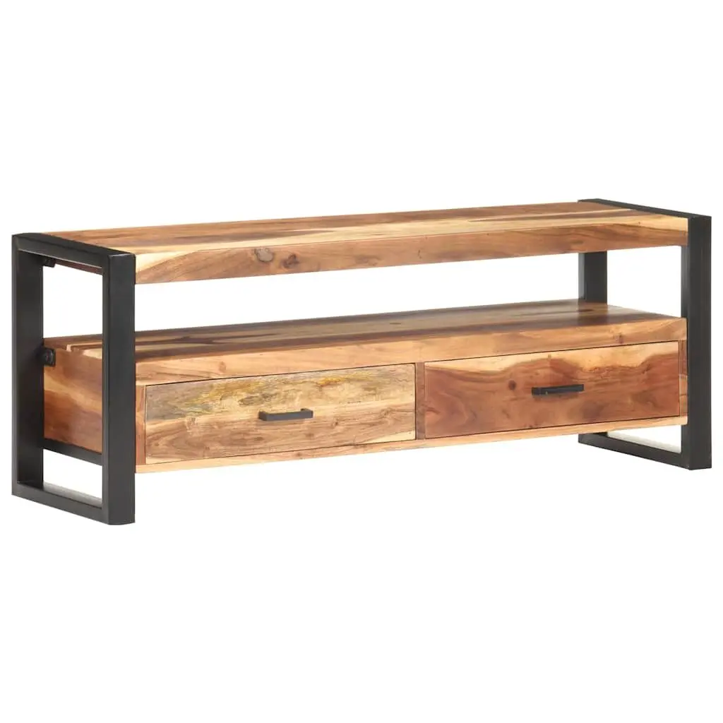 TV Cabinet Solid Acacia Rubberwood 120x35x45cm Brown Honey 2 Drawers Shelf Storage