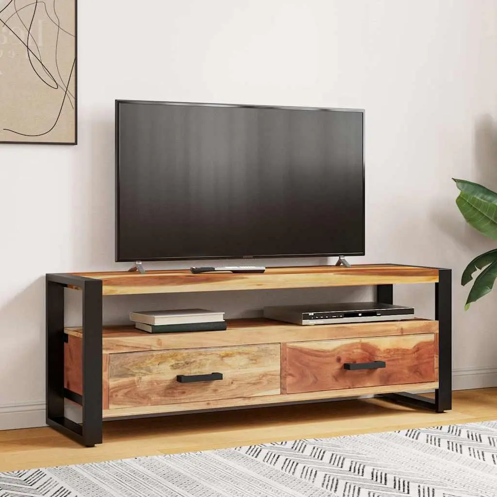 TV Cabinet Solid Acacia Rubberwood 120x35x45cm Brown Honey 2 Drawers Shelf Storage