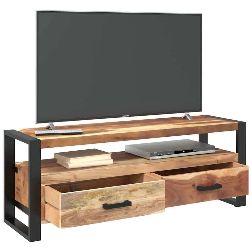 TV Cabinet Solid Acacia Rubberwood 120x35x45cm Brown Honey 2 Drawers Shelf Storage